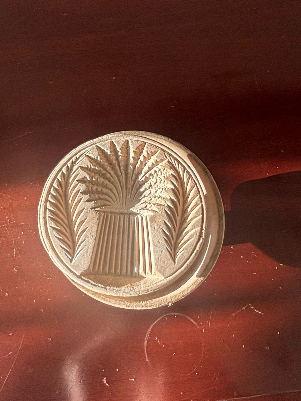 Vintage Wooden Butter Mold Press Carved Wheat Sheaf Primitive Farmhouse Decor
